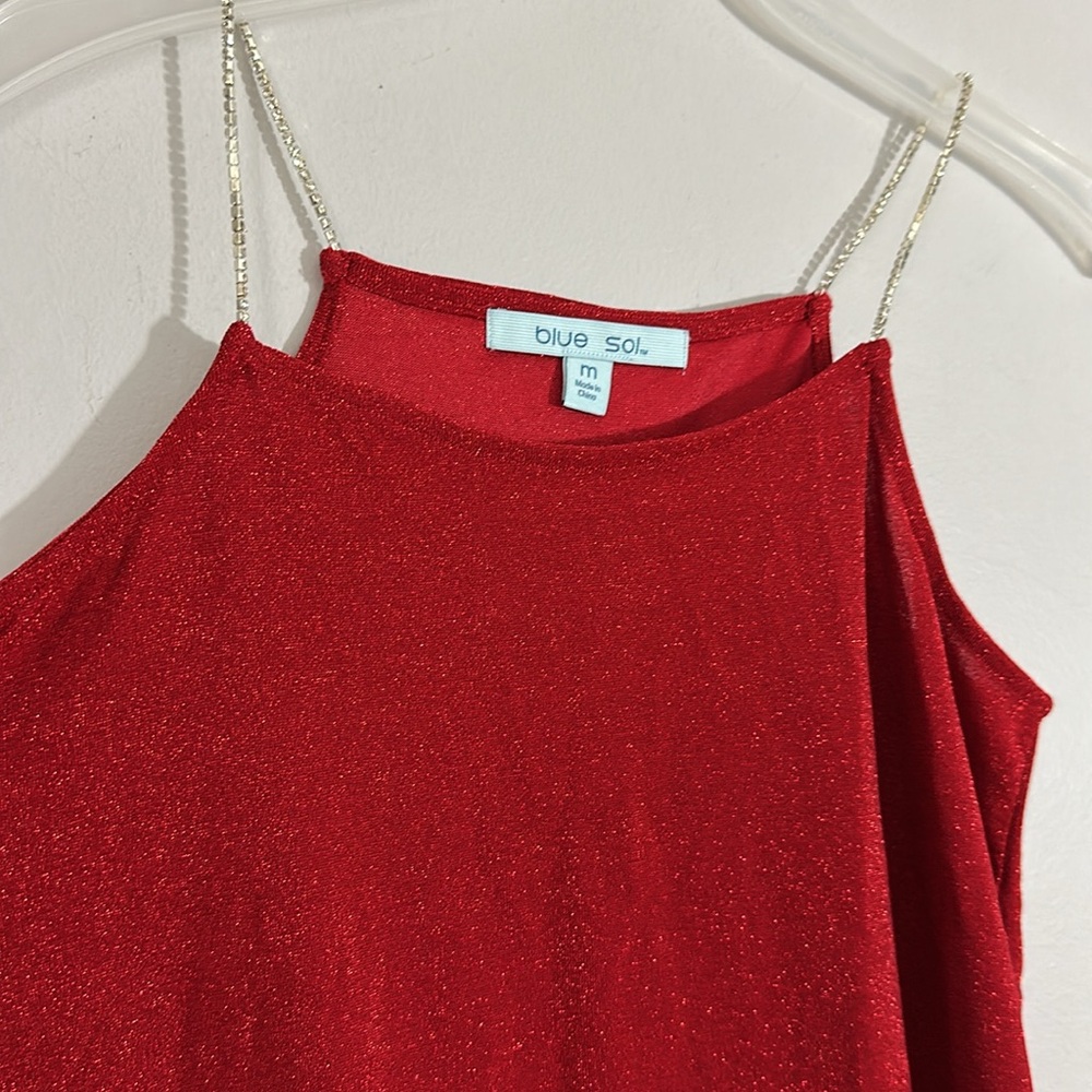 Red Sparkly Spaghetti Strap Women's Top size M - Picture 2 of 4
